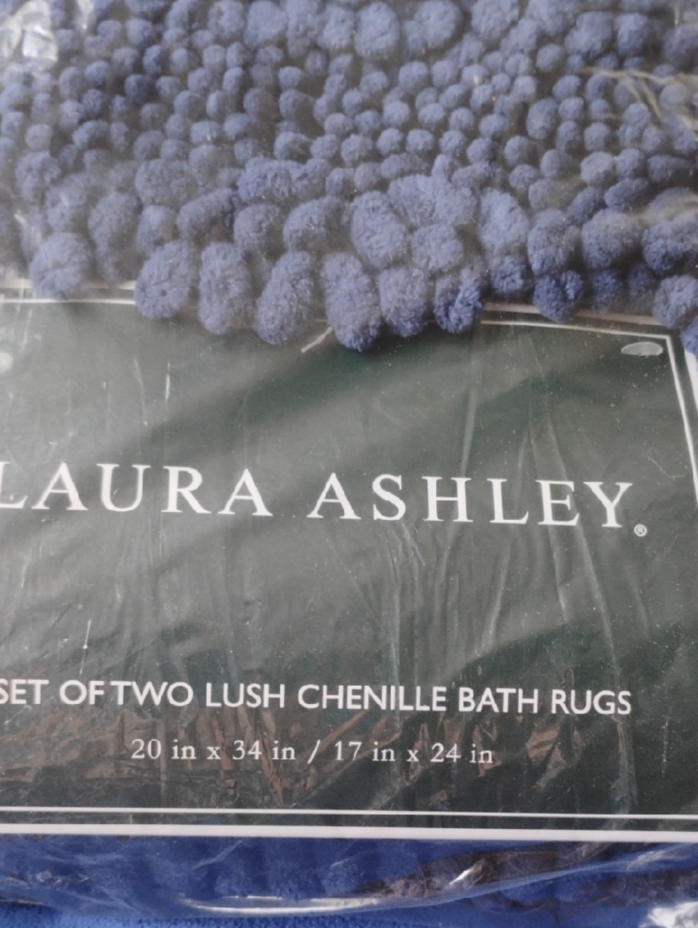 Laura Ashley Deep Blue Chenille Bath Rug Duo
